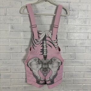 BlackMilk Skeleton Shortalls Womens S Pink Graphic Streetwear Stretch Pockets